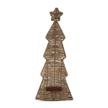 Riviera Maison Christmas Tealight Holder Brown, Small Candle Holder, Christmas Tree, Handmade - Rustic Rattan Cosy Christmas Tree Votive - Rattan - (LxWxH) 14x12x35 on Sale